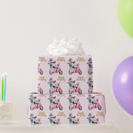 Papel De Regalo Chica en Scooter Feliz cumpleaños