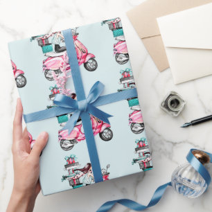 Papel De Regalo Chica en Scooter llevando presencias