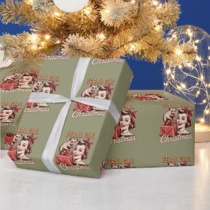Papel De Regalo Chica Feral Navidad Oposum Xmas Basura Retro