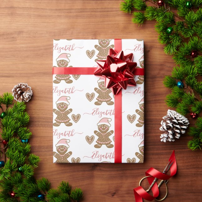 Papel De Regalo Chica Gingerbread Navidades Cute Personalizados (Regalo de vacaciones)