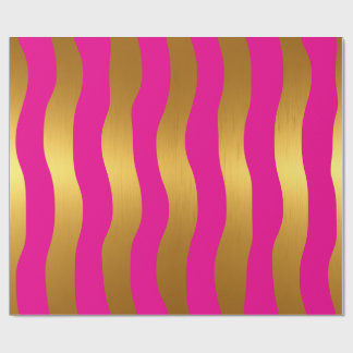Papel De Regalo Chica Glam con Raya Ondulada Rosa Caliente y Dorad