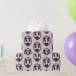 Papel De Regalo Chica Gótica Espejo Victoriano Gris Halloween