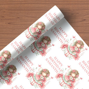 Papel De Regalo Chica Hada Caprichosa Cumpleaños Floral Rubor