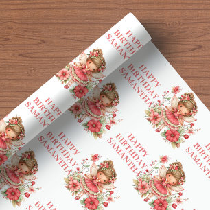 Papel De Regalo Chica Hada Encantadora Rubor Floral Cumpleaños Env