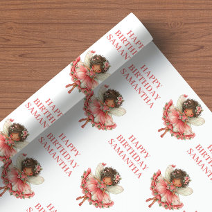 Papel De Regalo Chica Hada Moderna Rubor Floral Cumpleaños Envoltu