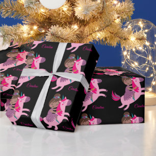 Papel De Regalo Chica haitiana de brunette en una unicornio