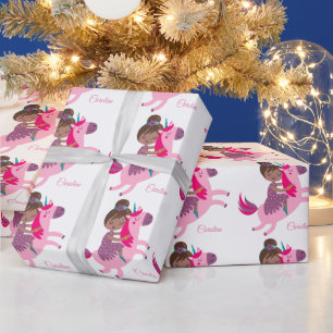 Papel De Regalo Chica haitiana de brunette en una unicornio