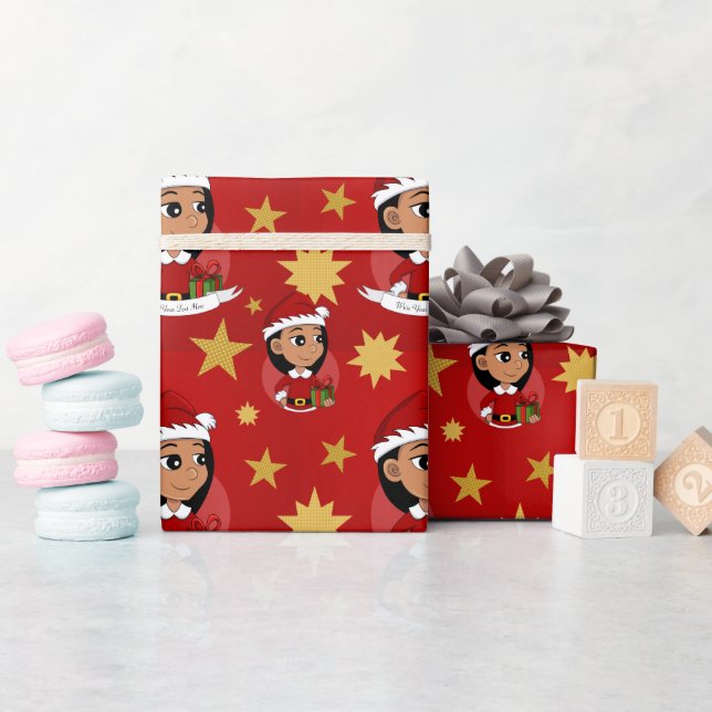 Papel De Regalo Chica hispánico con pelo largo y negro (Baby Shower)