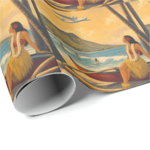 Papel De Regalo Chica Hula Hawaiana Vintage Escape Paradisíaco Alo