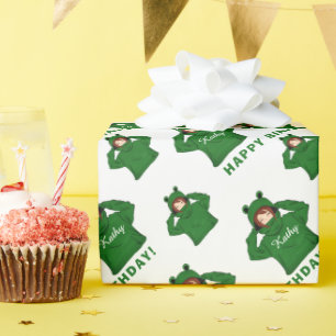 Papel De Regalo Chica lindo con dibujo de caramba de rana verde cu