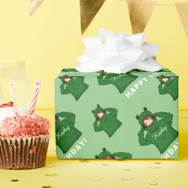 Papel De Regalo Chica lindo con dibujo de caramba de rana verde cu (Fiesta de cumpleaños )