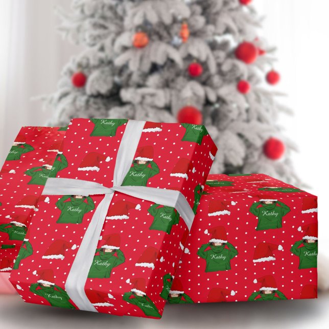 Papel De Regalo Chica lindo con Navidades de Green Hoodie Santa Ha (Subido por el creador)