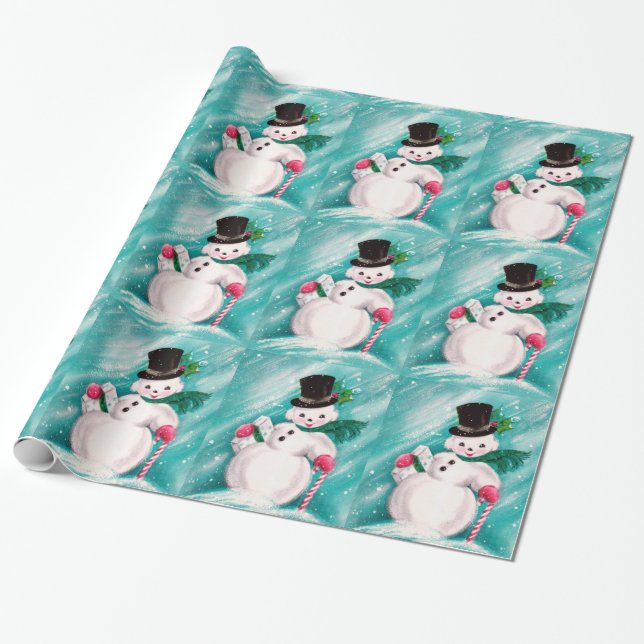 Papel De Regalo Chica lindo del muñeco de nieve (Desenrollado)