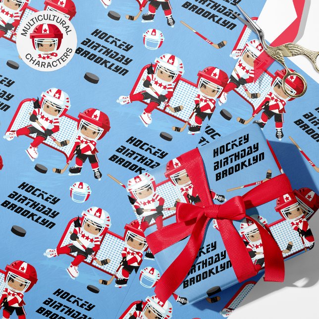 Papel De Regalo Chica multicultural Hockey Cumpleaños Guerra Perso (Subido por el creador)