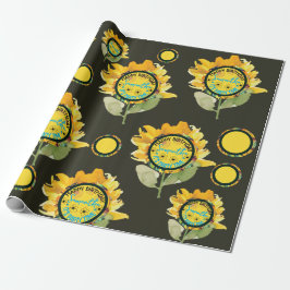 Papel De Regalo Chica negro amarillo girasol Cumpleaños