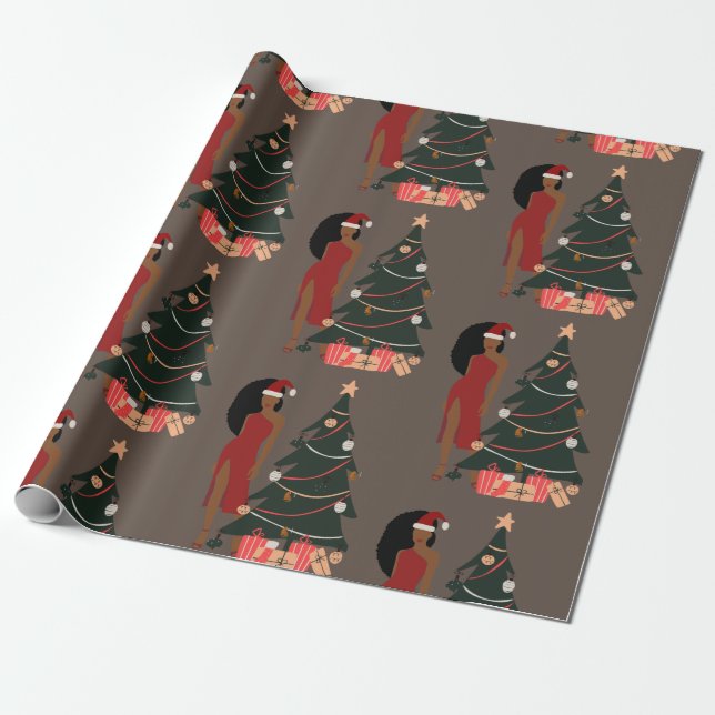 Papel De Regalo Chica negro Navidades Leo Zodiac Astrología (Desenrollado)