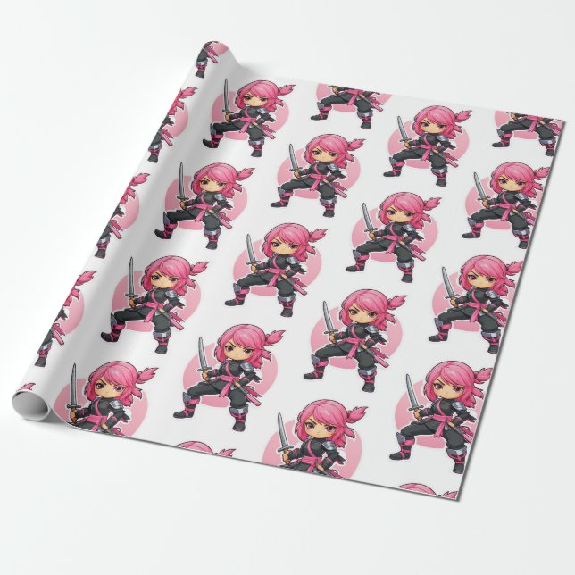 Papel De Regalo Chica Ninja Rosa (Desenrollado)