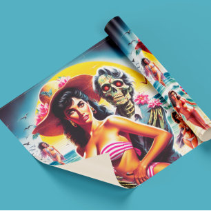 Papel De Regalo Chica Pin-up de Playa Zombie Espeluznante