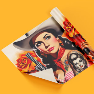 Papel De Regalo Chica pin-up del oeste antiguo