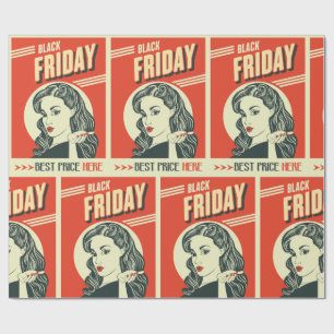 Papel De Regalo Chica Pin-Up Retro Black Friday Pop Art
