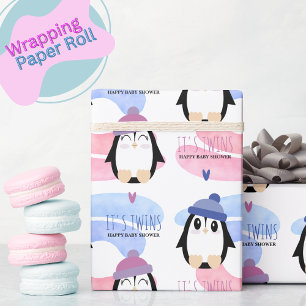 Papel De Regalo Chica pingüino y niños gemelos