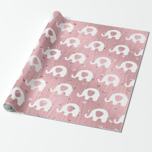 Papel De Regalo Chica Princesa Baby Shower de Elefante Blanco Rosa