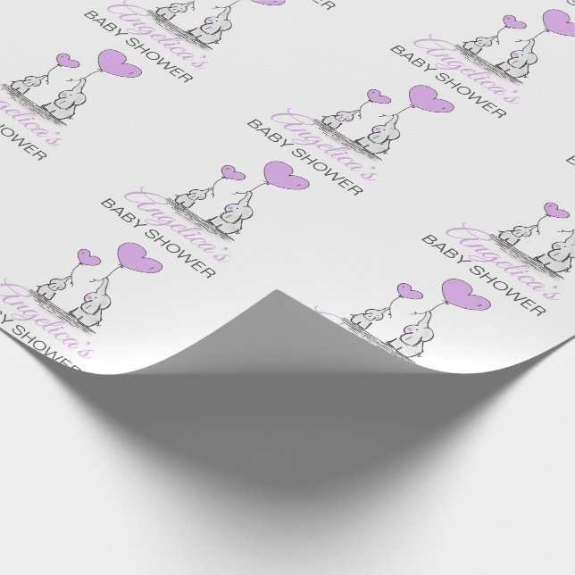 Papel De Regalo CHICA púrpura personalizado del elefante de BABY (Esquina)