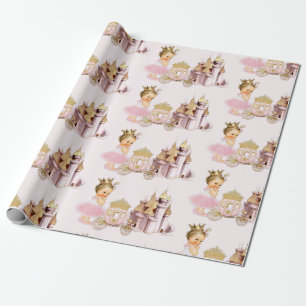 Papel De Regalo Chica real de princesa Castle Carriage Pink Gold