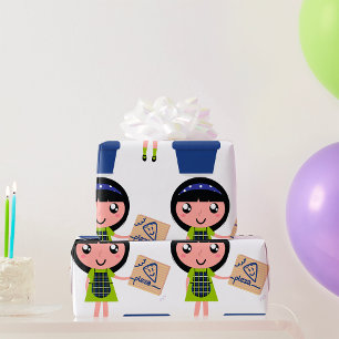 Papel De Regalo Chica Reciclando Pizza Box Divertido ecológico