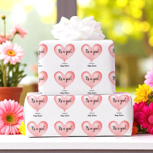 Papel De Regalo Chica rosa Baby Shower Balloon Heart