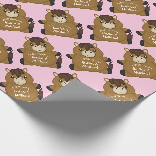 Papel De Regalo Chica rosa Baby Shower de caballo (Esquina)