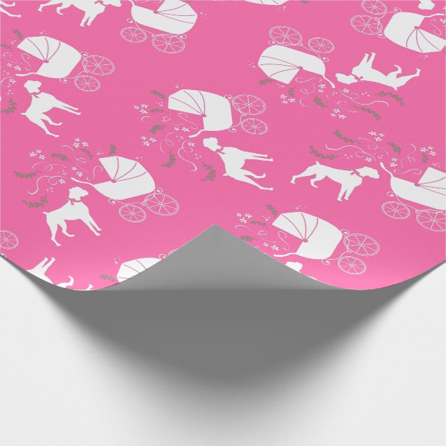 Papel De Regalo Chica Rosa de Boxer Dog Baby Shower (Esquina)