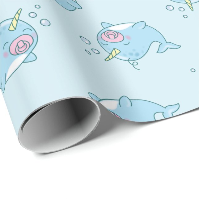 Papel De Regalo Chica rosa de Cute Narwhal Baby Shower Kawaii (Esquina del rollo)