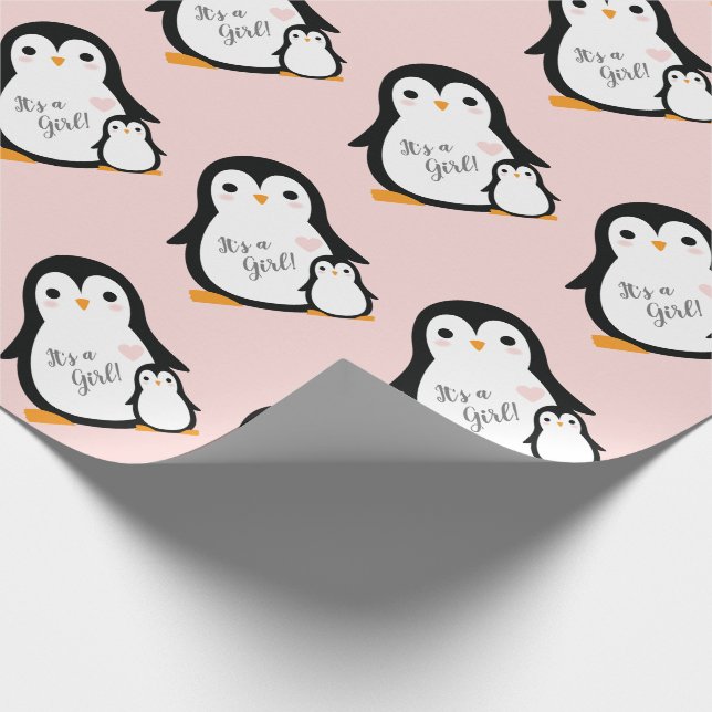 Papel De Regalo Chica rosa de Cute Penguin Baby Shower (Esquina)