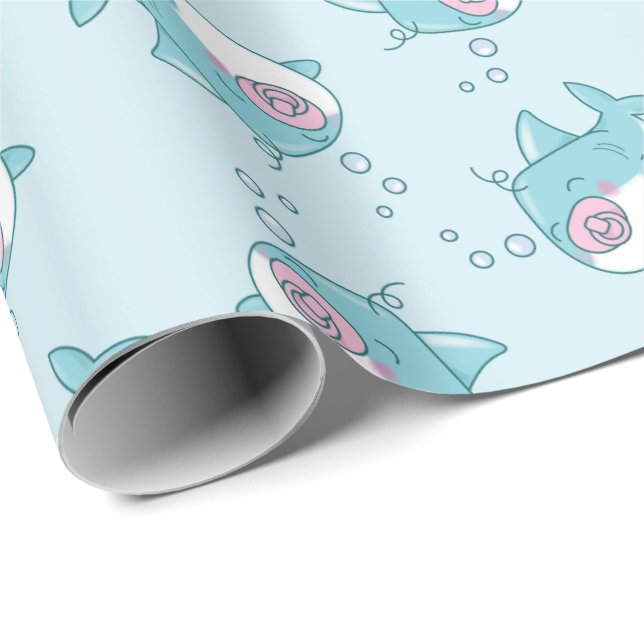 Papel De Regalo Chica rosa de Cute Shark Baby Shower Kawaii (Esquina del rollo)