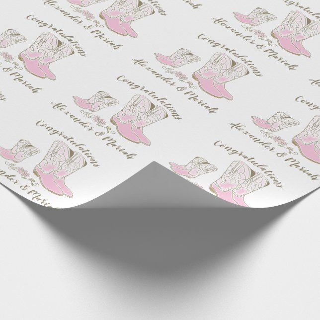 Papel De Regalo Chica rosa occidental del país Baby Shower rural d (Esquina)