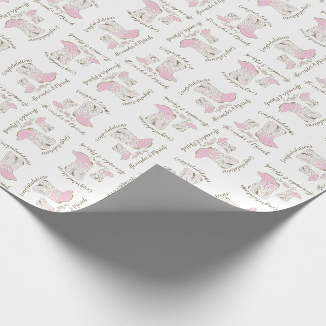 Papel De Regalo Chica rosa occidental del país Baby Shower rural d (Esquina)