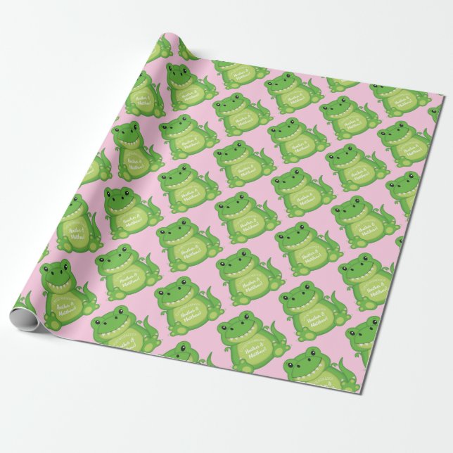 Papel De Regalo Chica rosado de Dinosaur Baby Shower T-Rex (Desenrollado)