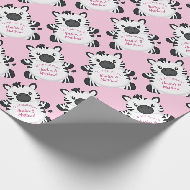 Papel De Regalo Chica rosado zebra Baby Shower Safari (Esquina)