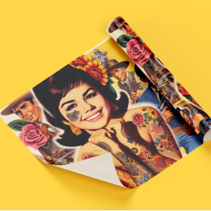 Papel De Regalo Chica Tatuada al Estilo Antiguo