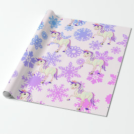 Papel De Regalo Chica unicornio Whimsical Pink Cute Snowflakes