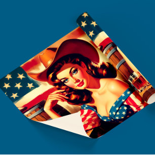 Papel De Regalo Chica vaquera estadounidense retro pinup