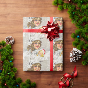 Papel De Regalo Chica victoriana de Navidad vintage con muñeca en 