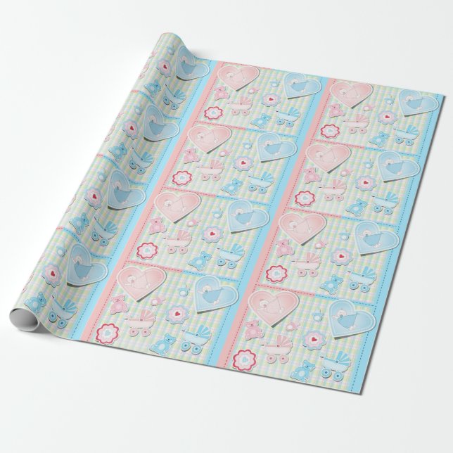 Papel De Regalo Chica Y Niño Gemelos Baby Shower (Desenrollado)