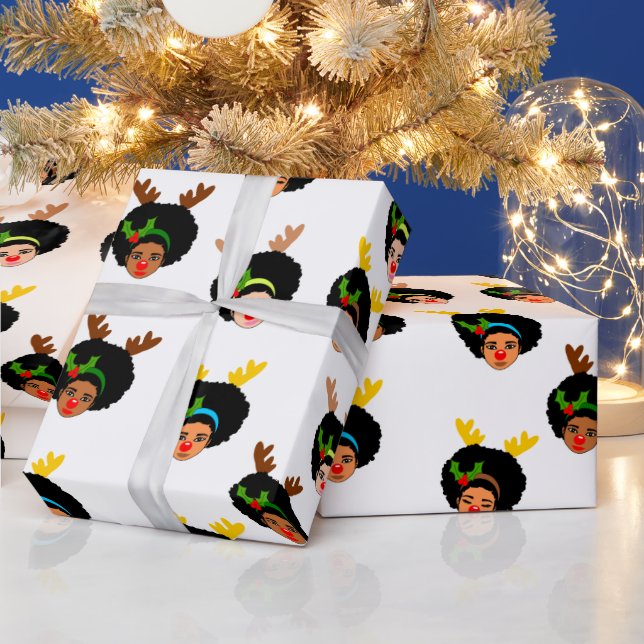 Papel De Regalo Chicas afroamericanos Santa Navidades de renos nar (Vacaciones)
