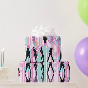 Papel De Regalo Chicas Bailando en Silueta Arte Pop Rosa y Morado