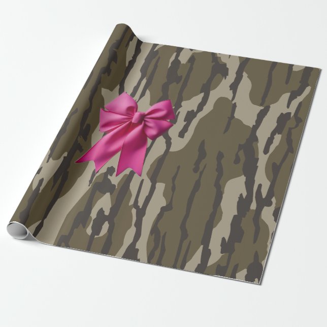 Papel De Regalo Chicas Camo Cinta Rosa Bow Bottomland Camo (Desenrollado)