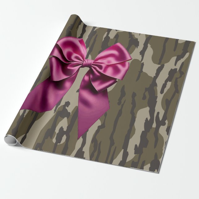 Papel De Regalo Chicas Camo Cinta Rosa Bow Bottomland Camo (Desenrollado)