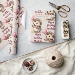 Papel De Regalo Chicas de Cute Hedgehog Cumpleaños Personalizado