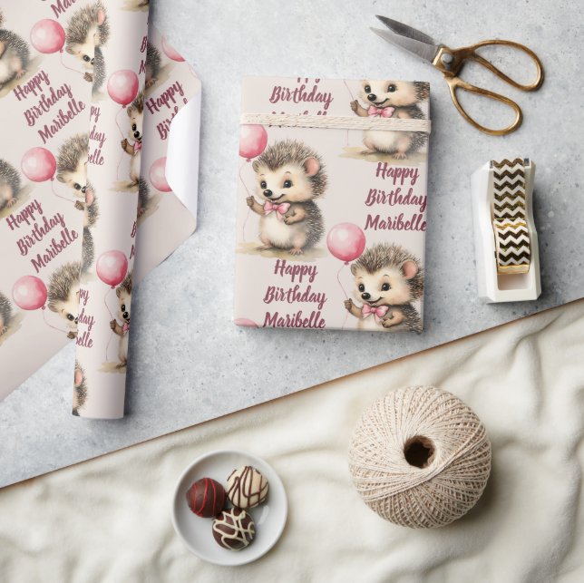 Papel De Regalo Chicas de Cute Hedgehog Cumpleaños Personalizado (Artesanía)